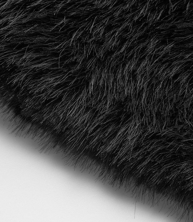 Women's Oversized Cropped Jacket in Black Faux Fur