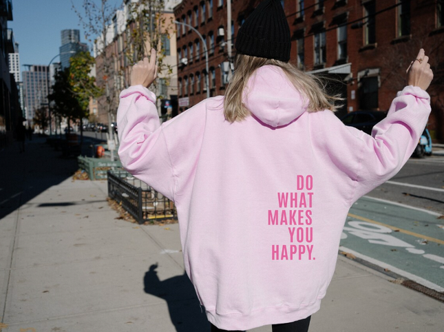 Women's Oversized Hoodie with 'Do What Makes You Happy' Print