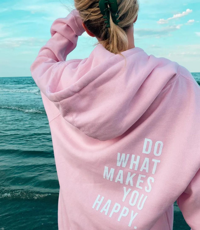 Women's Oversized Hoodie with 'Do What Makes You Happy' Print