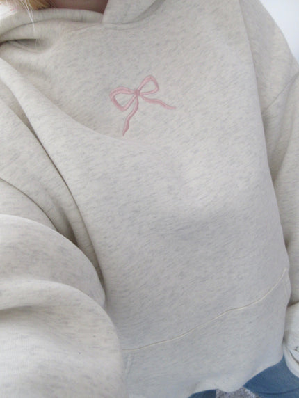Women's Oversized Hoodie with Embroidered Bow and Floral Lining