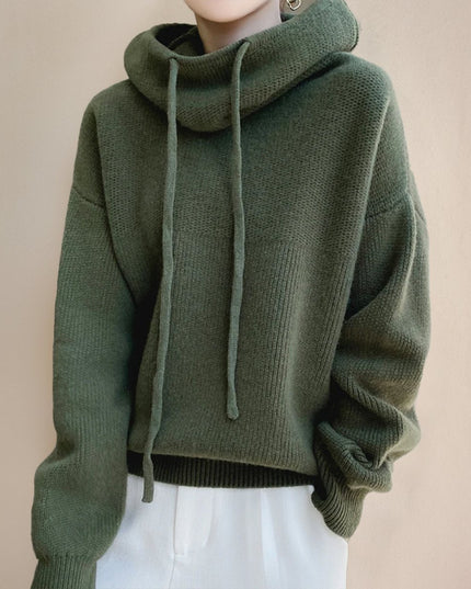 Women's Oversized Knit Sweater with a Drawstring Hood