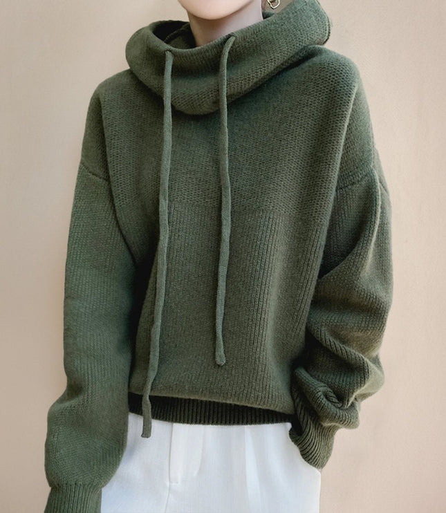 Women's Oversized Knit Sweater with a Drawstring Hood