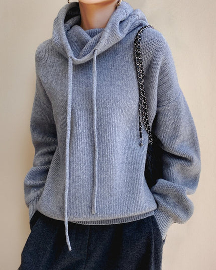 Women's Oversized Knit Sweater with a Drawstring Hood