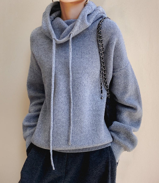 Women's Oversized Knit Sweater with a Drawstring Hood