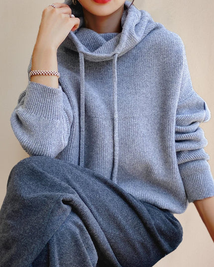 Women's Oversized Knit Sweater with a Drawstring Hood
