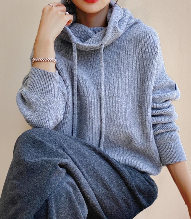 Women's Oversized Knit Sweater with a Drawstring Hood