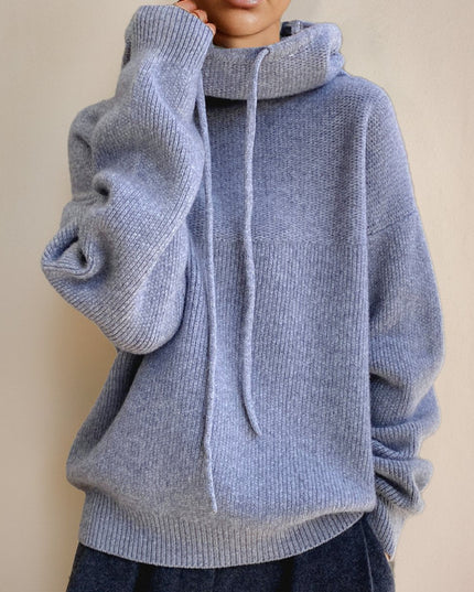 Women's Oversized Knit Sweater with a Drawstring Hood