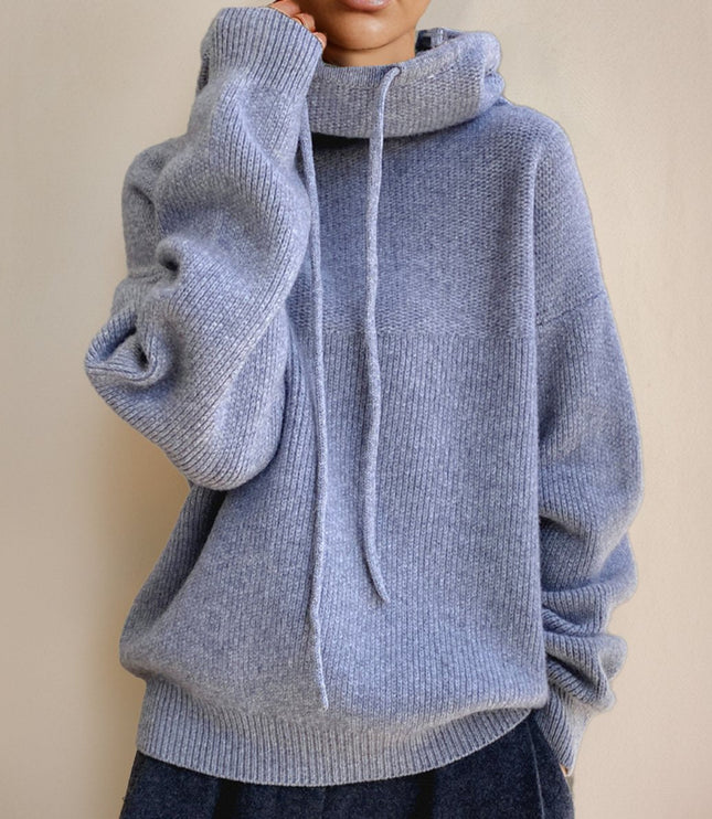 Women's Oversized Knit Sweater with a Drawstring Hood