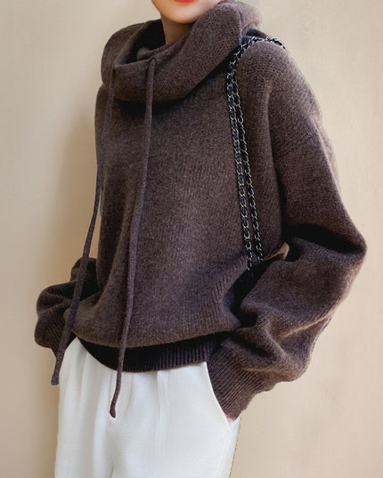 Women's Oversized Knit Sweater with a Drawstring Hood