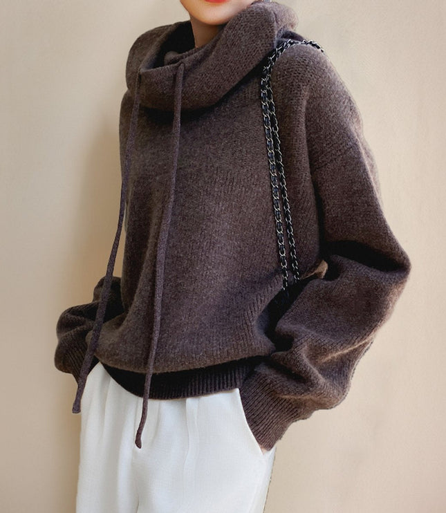 Women's Oversized Knit Sweater with a Drawstring Hood