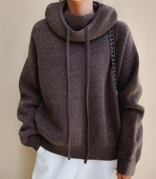 Women's Oversized Knit Sweater with a Drawstring Hood