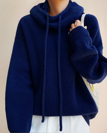 Women's Oversized Knit Sweater with a Drawstring Hood