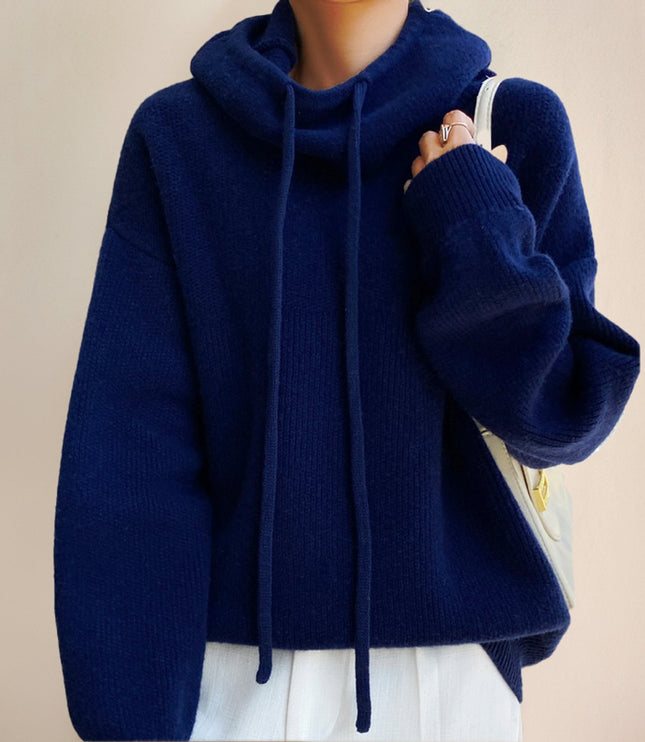 Women's Oversized Knit Sweater with a Drawstring Hood