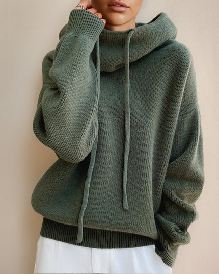 Women's Oversized Knit Sweater with a Drawstring Hood