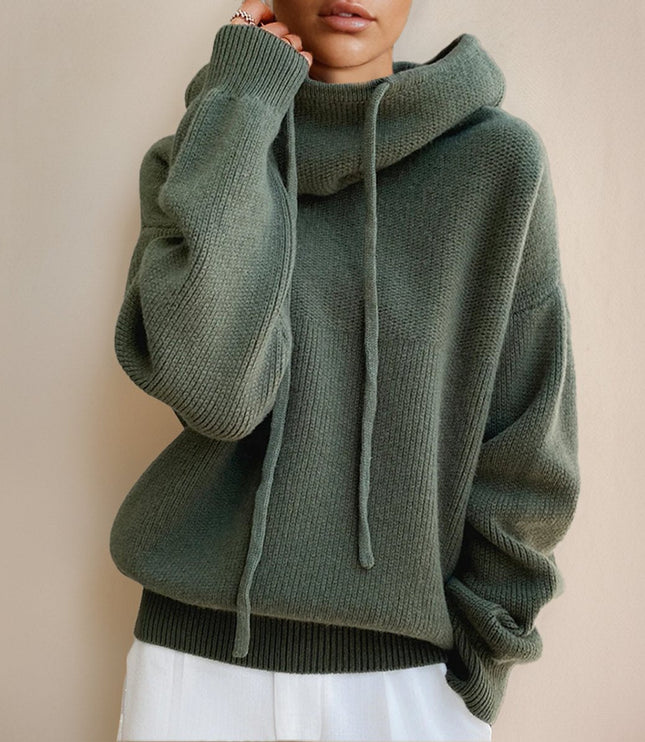 Women's Oversized Knit Sweater with a Drawstring Hood