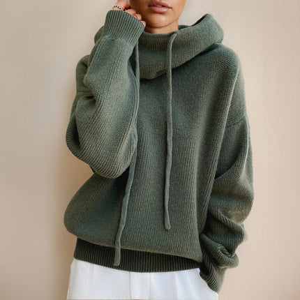 Women's Oversized Knit Sweater with a Drawstring Hood