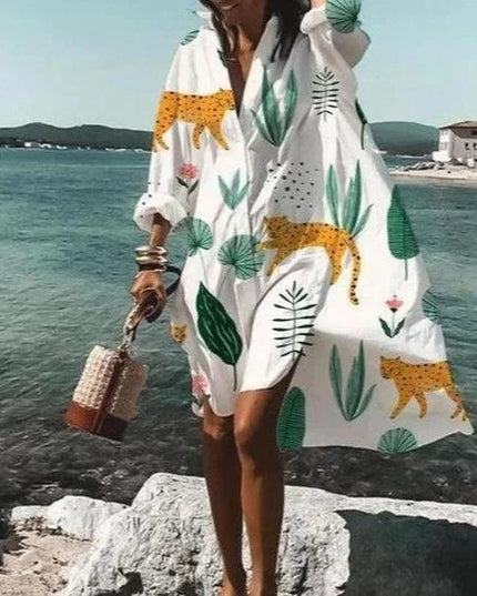 Women's Oversized Long Sleeve Shirt Dress with Collar