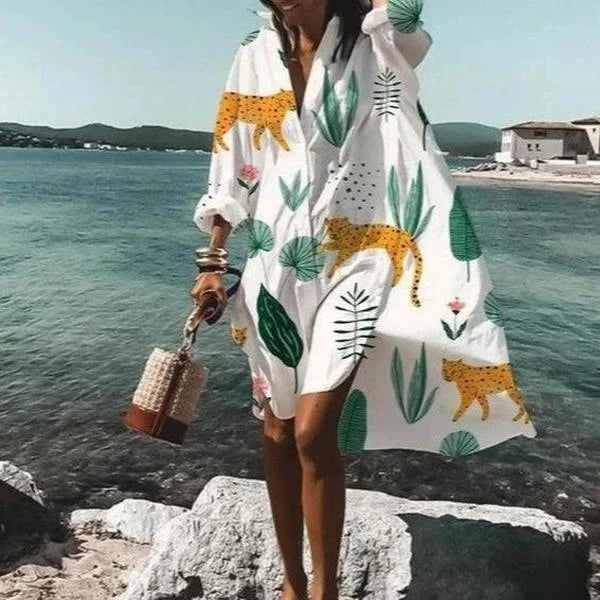 Women's Oversized Long Sleeve Shirt Dress with Collar