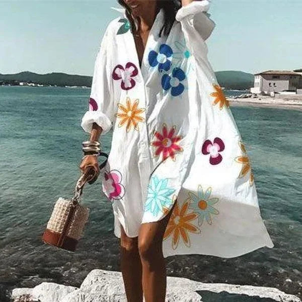 Women's Oversized Long Sleeve Shirt Dress with Collar