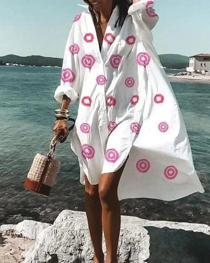 Women's Oversized Long Sleeve Shirt Dress with Collar