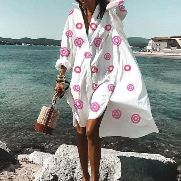 Women's Oversized Long Sleeve Shirt Dress with Collar
