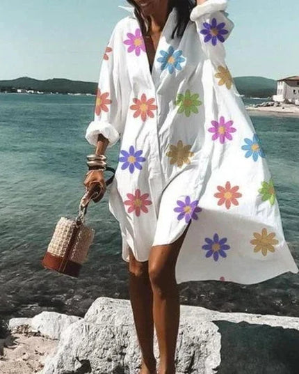 Women's Oversized Long Sleeve Shirt Dress with Collar