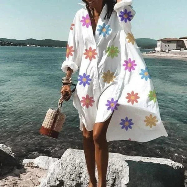 Women's Oversized Long Sleeve Shirt Dress with Collar