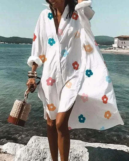 Women's Oversized Long Sleeve Shirt Dress with Collar