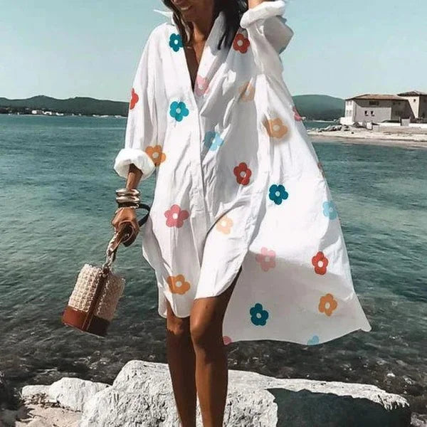 Women's Oversized Long Sleeve Shirt Dress with Collar