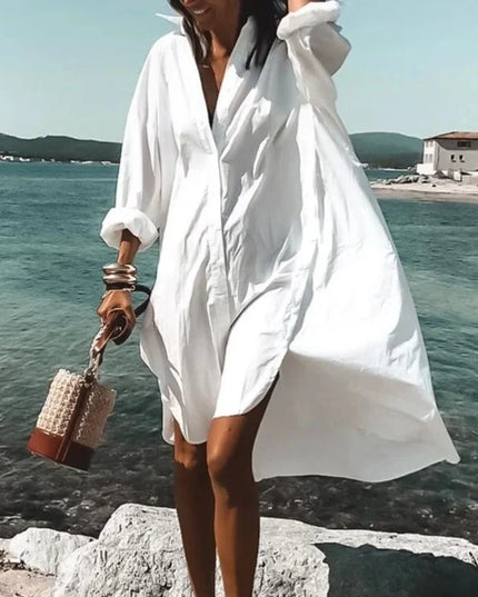 Women's Oversized Long Sleeve Shirt Dress with Collar