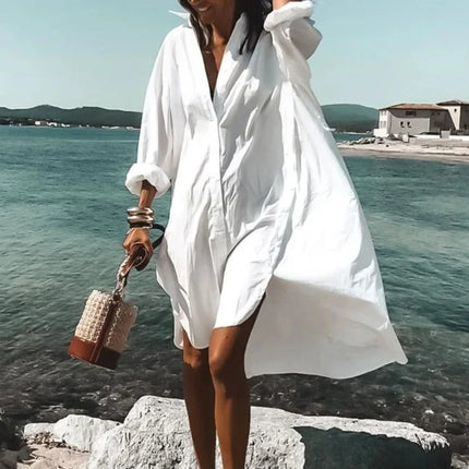 Women's Oversized Long Sleeve Shirt Dress with Collar