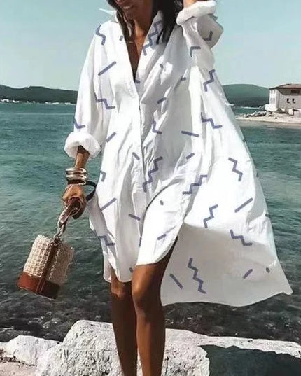 Women's Oversized Long Sleeve Shirt Dress with Collar