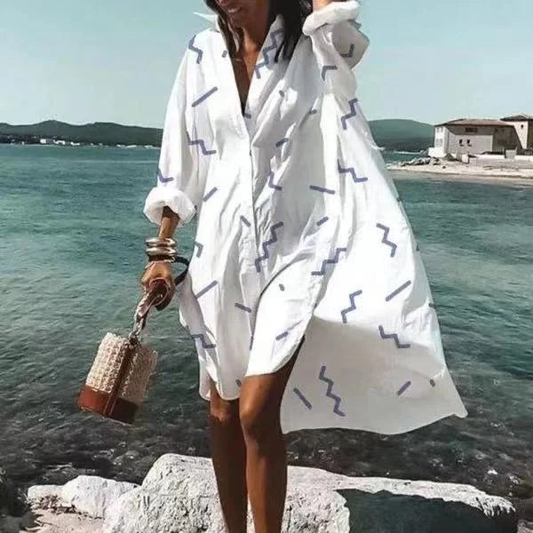 Women's Oversized Long Sleeve Shirt Dress with Collar