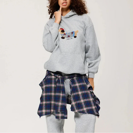 Women's Oversized Pullover Hoodie with Dachshund Embroidery