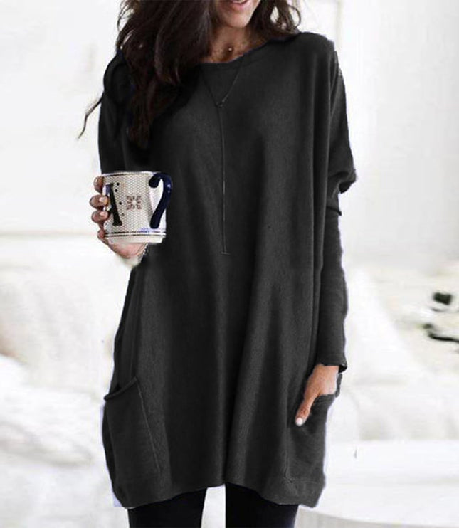 Women's Oversized Round-Neck Sweater Dress with Side Pockets