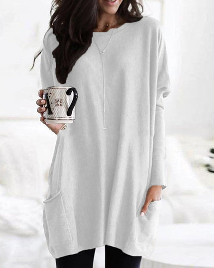 Women's Oversized Round-Neck Sweater Dress with Side Pockets