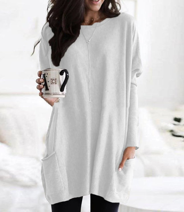 Women's Oversized Round-Neck Sweater Dress with Side Pockets