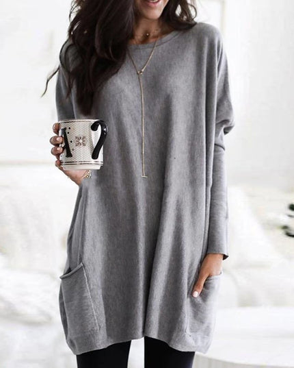 Women's Oversized Round-Neck Sweater Dress with Side Pockets