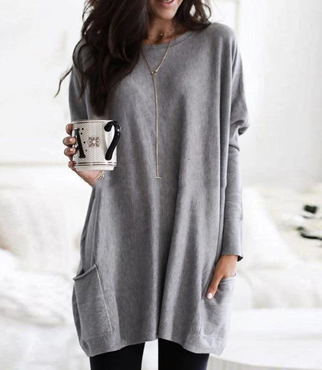 Women's Oversized Round-Neck Sweater Dress with Side Pockets