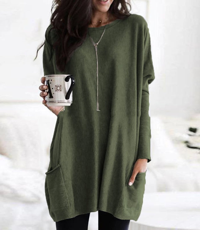 Women's Oversized Round-Neck Sweater Dress with Side Pockets