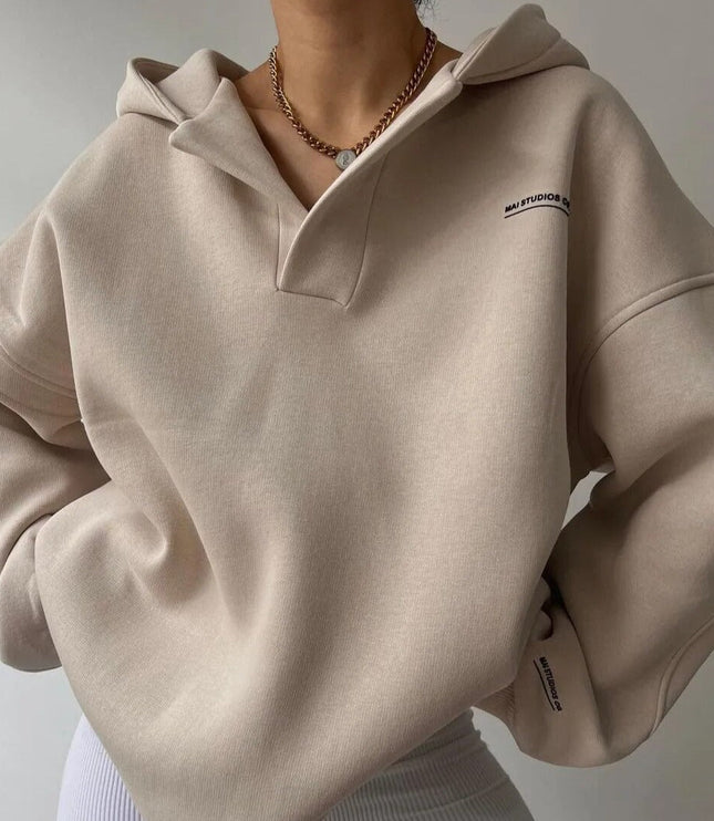 Women's Oversized V-Neck Hoodie with Dropped Shoulders
