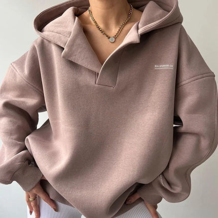 Women's Oversized V-Neck Hoodie with Dropped Shoulders