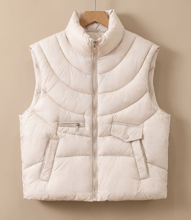 Women's Padded Winter Layering Zip Pocket Puffer Vest