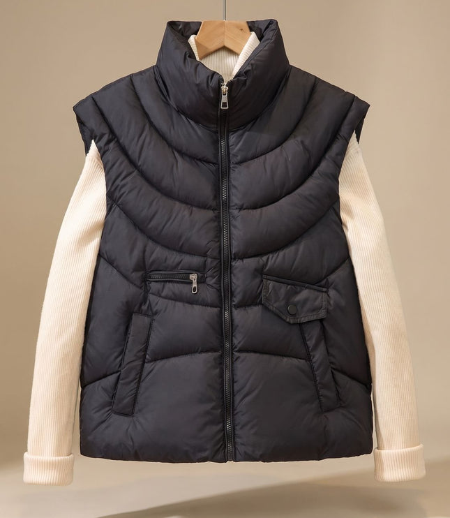 Women's Padded Winter Layering Zip Pocket Puffer Vest