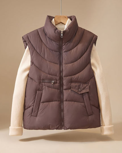 Women's Padded Winter Layering Zip Pocket Puffer Vest