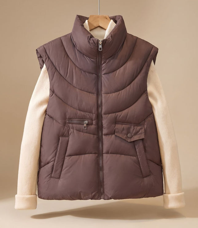 Women's Padded Winter Layering Zip Pocket Puffer Vest