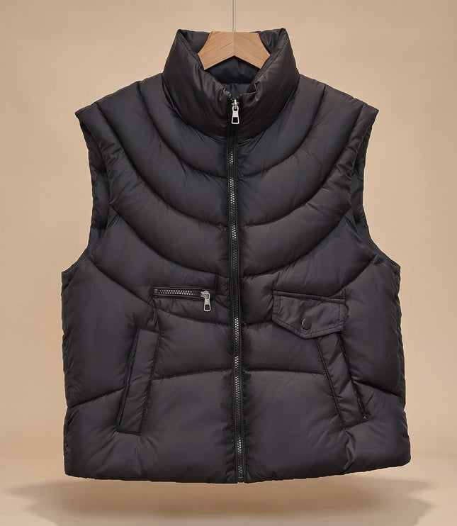 Women's Padded Winter Layering Zip Pocket Puffer Vest