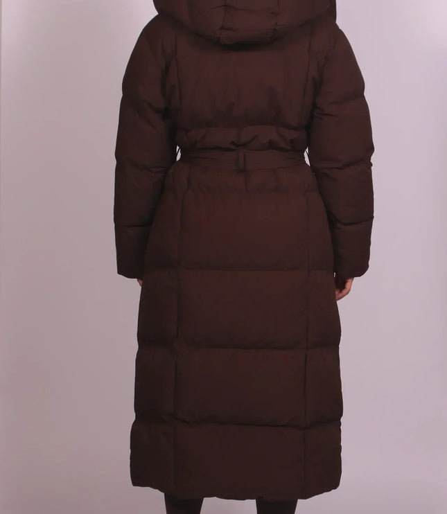 Women's Padded Winter Puffer Coat in a Quilted Longline Shape