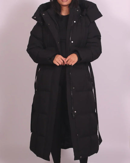 Women's Padded Winter Puffer Coat in a Quilted Longline Shape