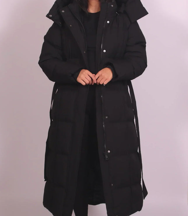 Women's Padded Winter Puffer Coat in a Quilted Longline Shape